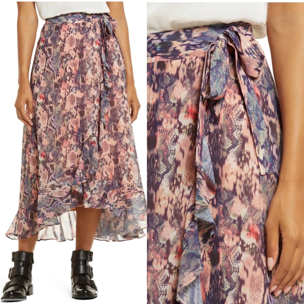Allsaints Wrap Midi Skirt Size 6 High Low Hem NWT